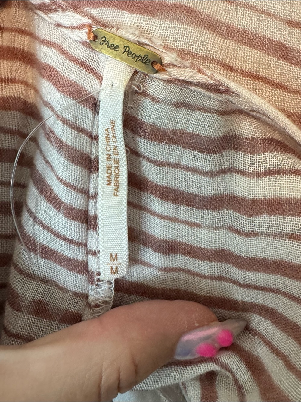 Free People Beige Striped dress with Pink & Yellow Floral Center lining snaps in - Picture 12 of 12